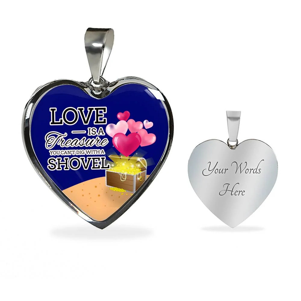 Love Is A Treasure Necklace Personalized Engraved Silver Heart Necklace Custom
